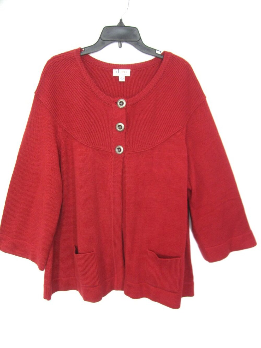 Denim & Co D&Co Warm Red Cardigan Sweater Size 2XL 2X 3/4 Sleeve Cotton Blend